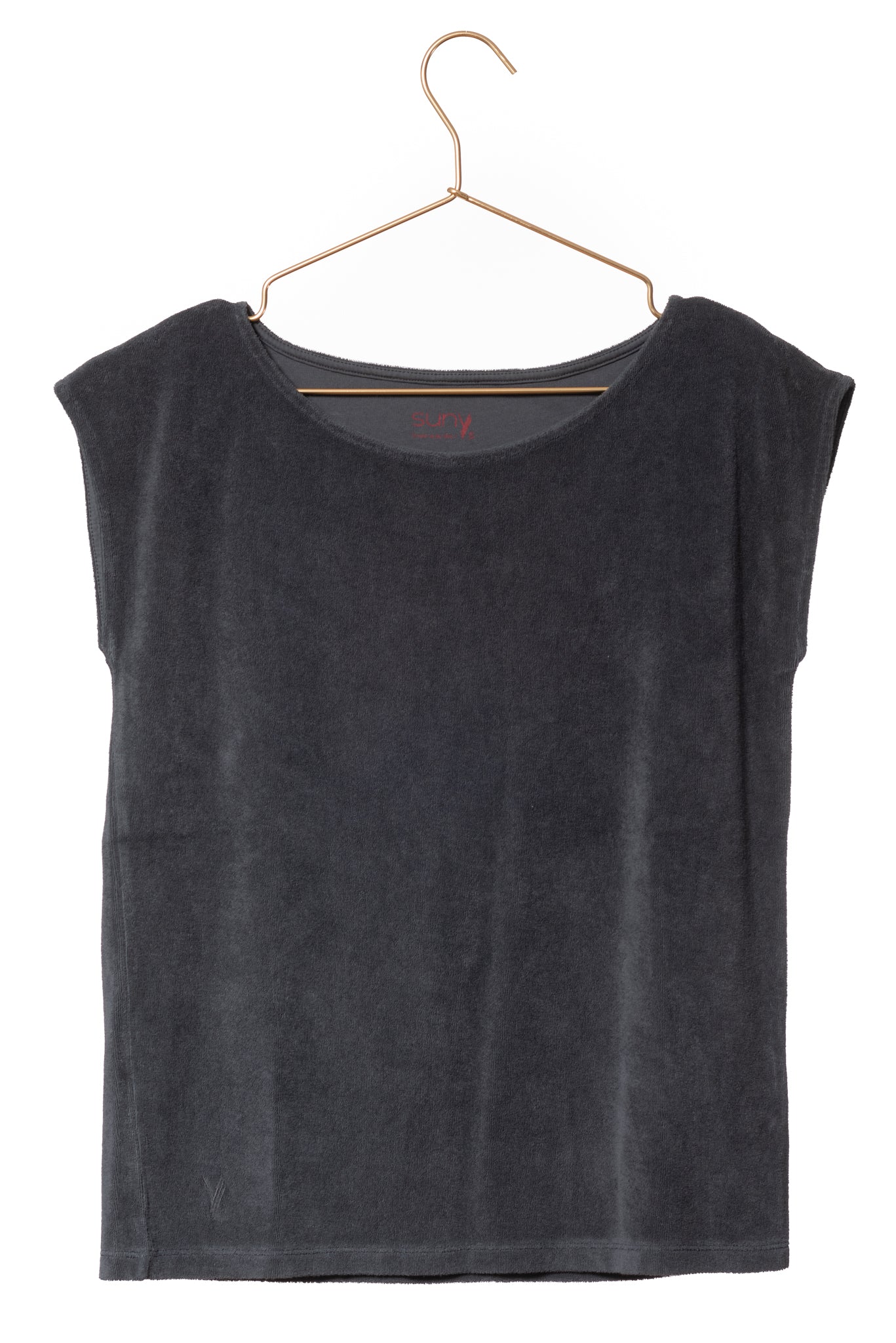 T shirt femme éponge bouclette manche courte coupe droite uni coton bio GOTS eco responsable col rond évasé gris anthracite