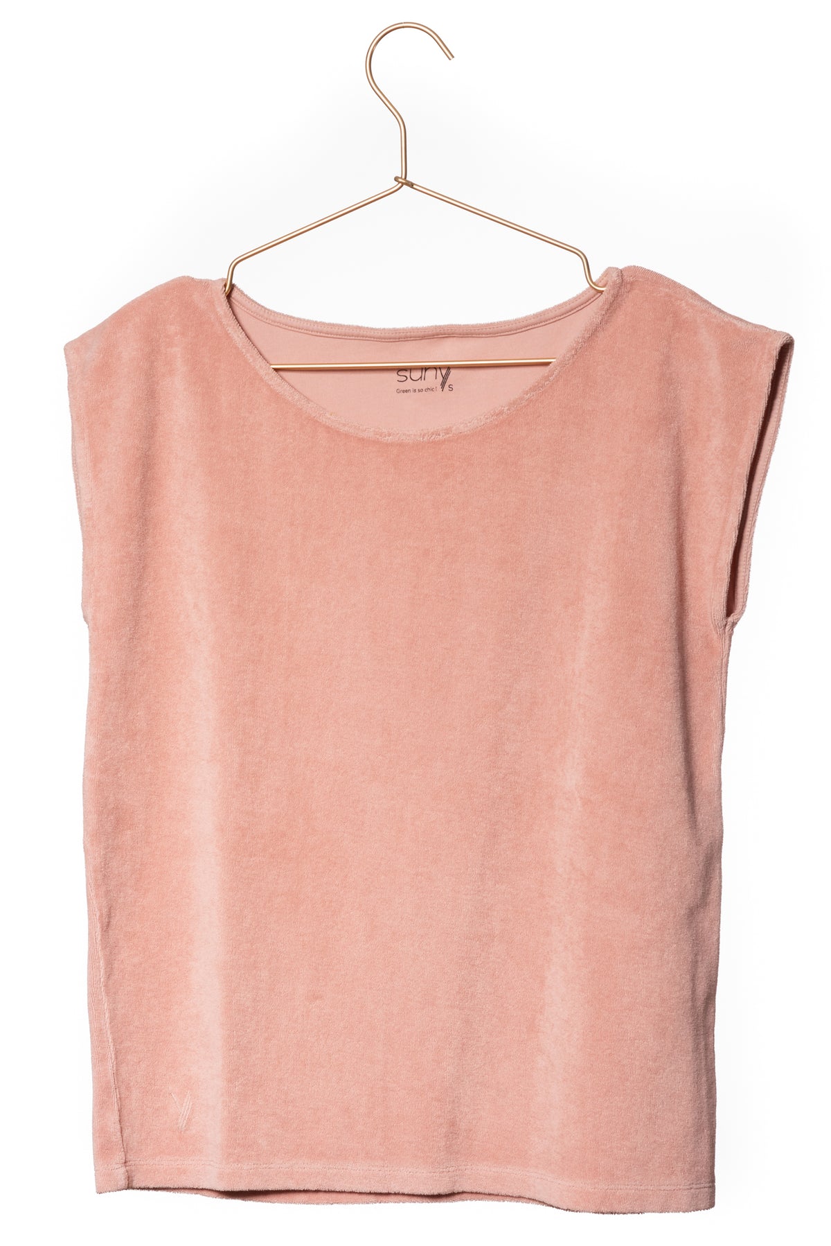 T shirt femme éponge bouclette manche courte coupe droite uni coton bio GOTS eco responsable col rond évasé vieux rose rose rose doux rose ancien rose pâle