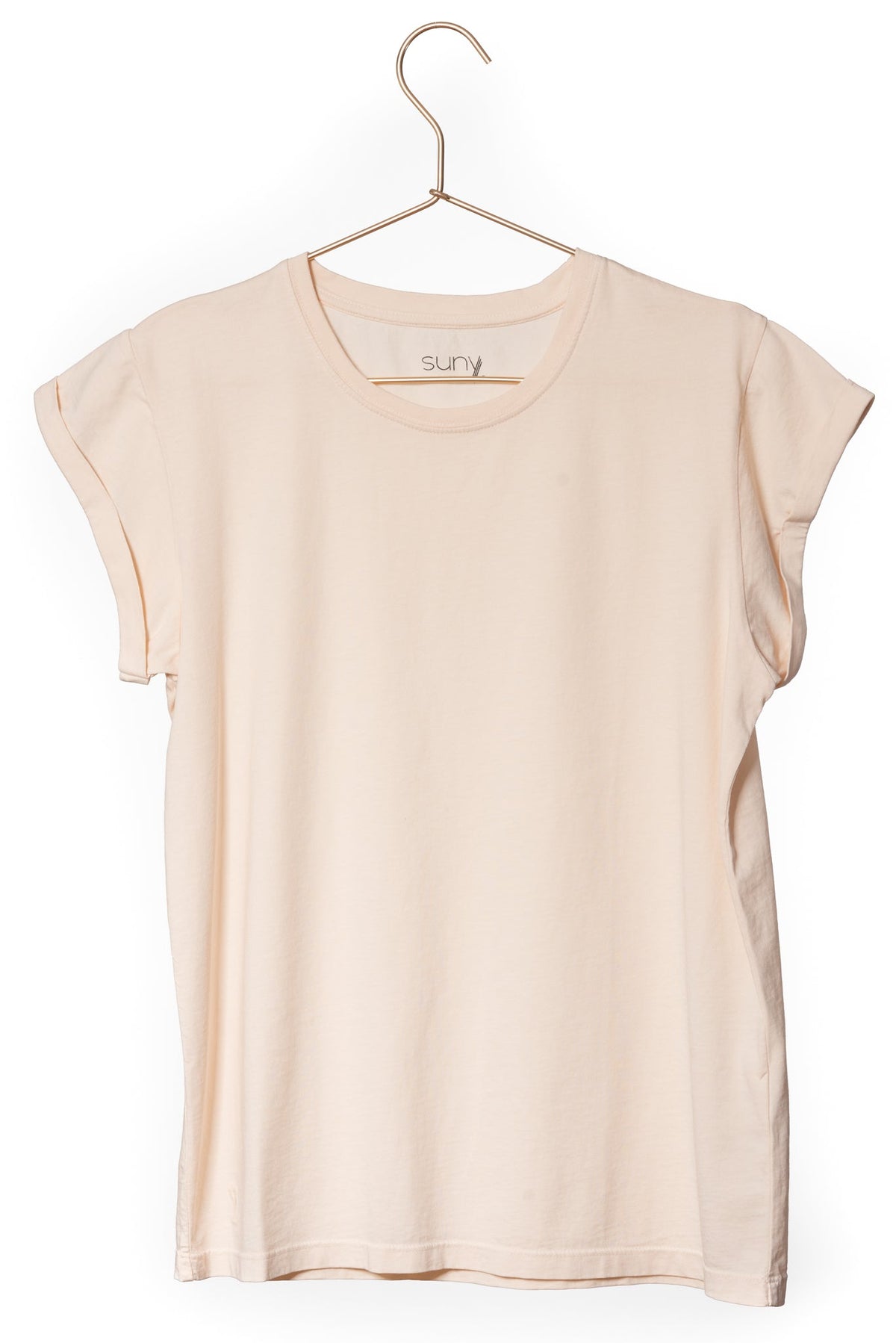 Tee shirt femme manche courte à revers forme droite ajustée col rond encolure ronde super Suny  nude écru blanc cassé beige rose nude en coton jersey bio GOTS et eco responsable