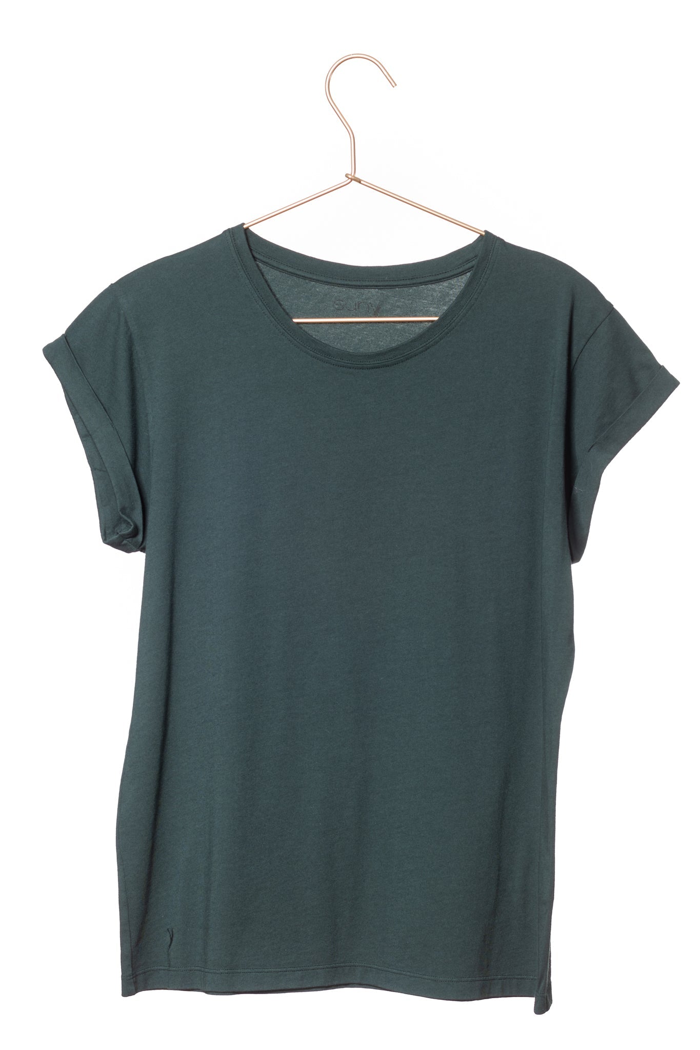 Tee shirt femme manche courte à revers forme droite ajustée col rond encolure ronde super Suny vert foncé vert soutenu en coton jersey bio GOTS et eco responsable