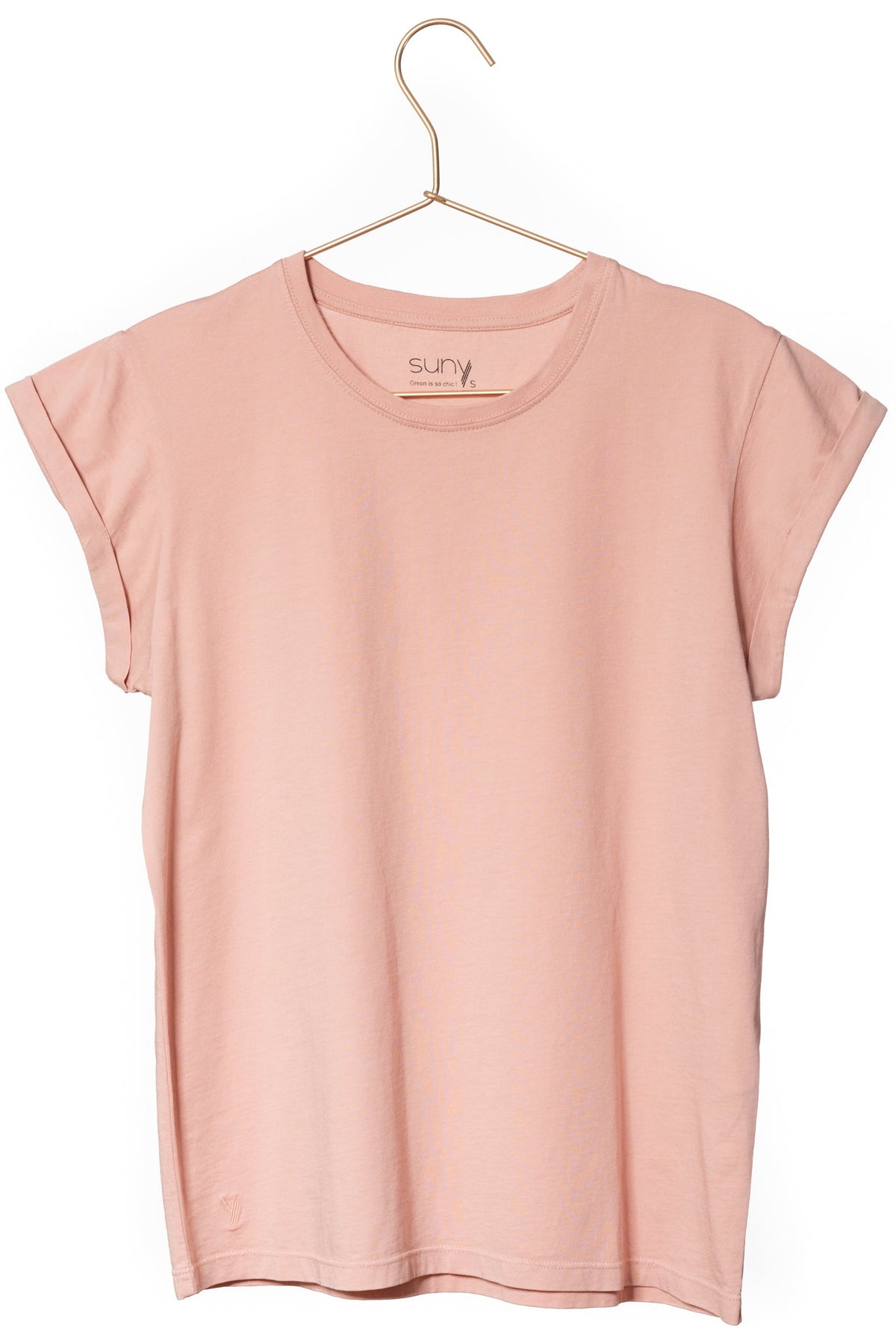 Tee shirt femme manche courte à revers forme droite ajustée col rond encolure ronde super Suny vieux rose rose rose doux rose ancien rose pâle en coton jersey bio GOTS et eco responsable