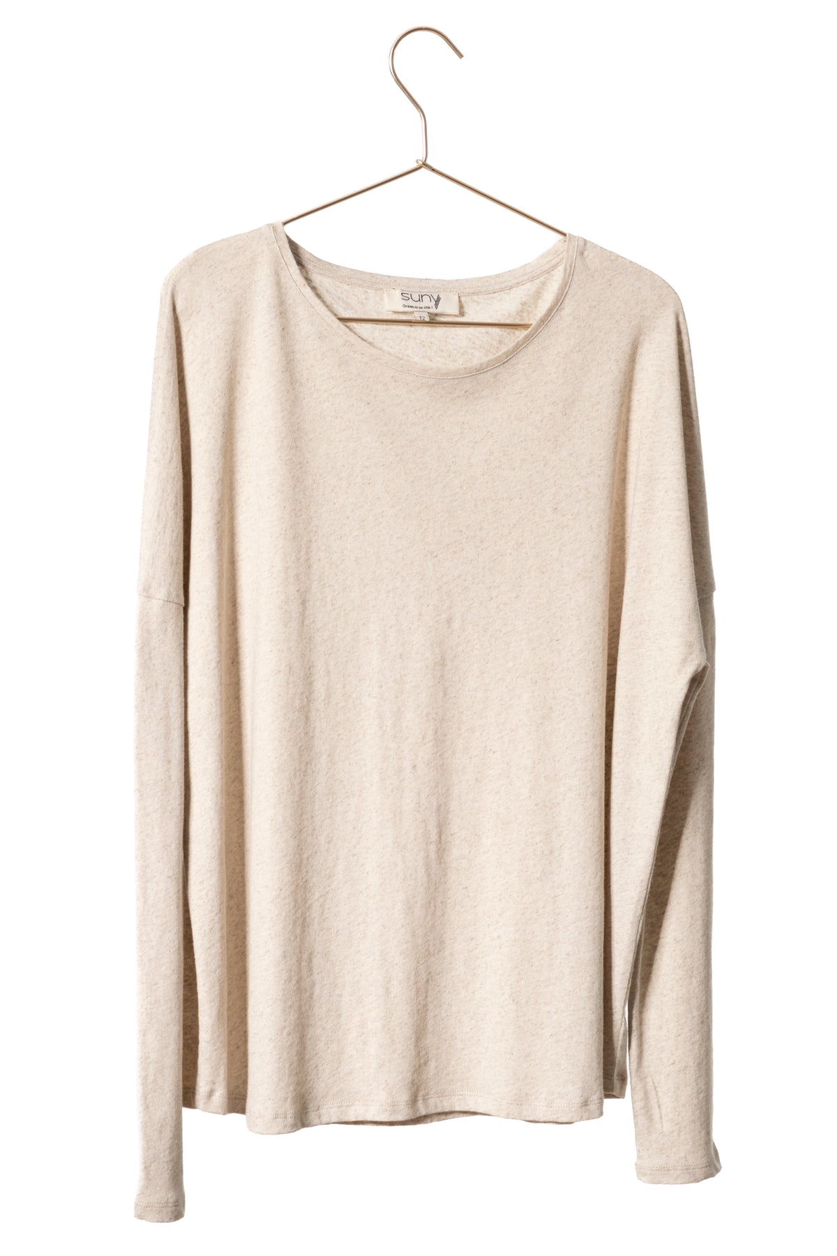 Tee shirt pour femme en coton upcyclé eco responsable à manche longue, oversize, col rond Extra suny ecru chiné