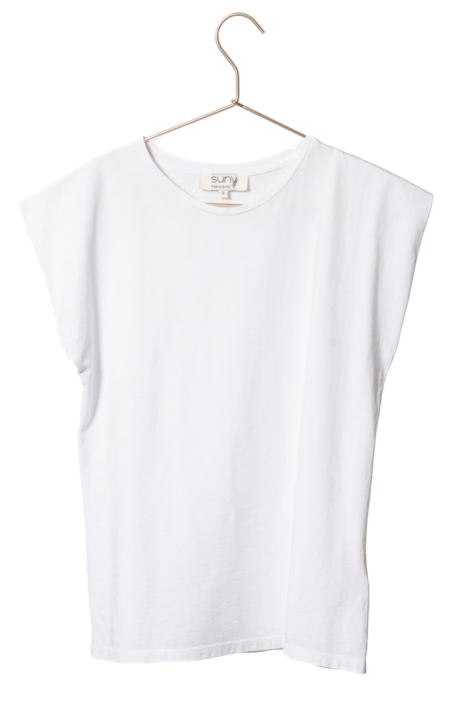 Tee shirt coton bio femme manche courte à épaulettes non rigides blanc