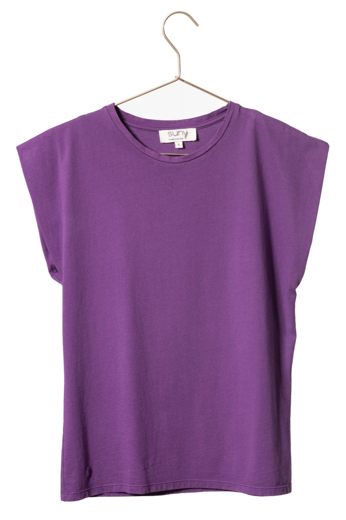 Tee shirt coton bio femme manche courte à épaulettes non rigides violet