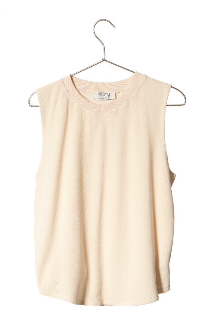 tee shirt éponge bouclette bio pour femme col rond manche courte écru