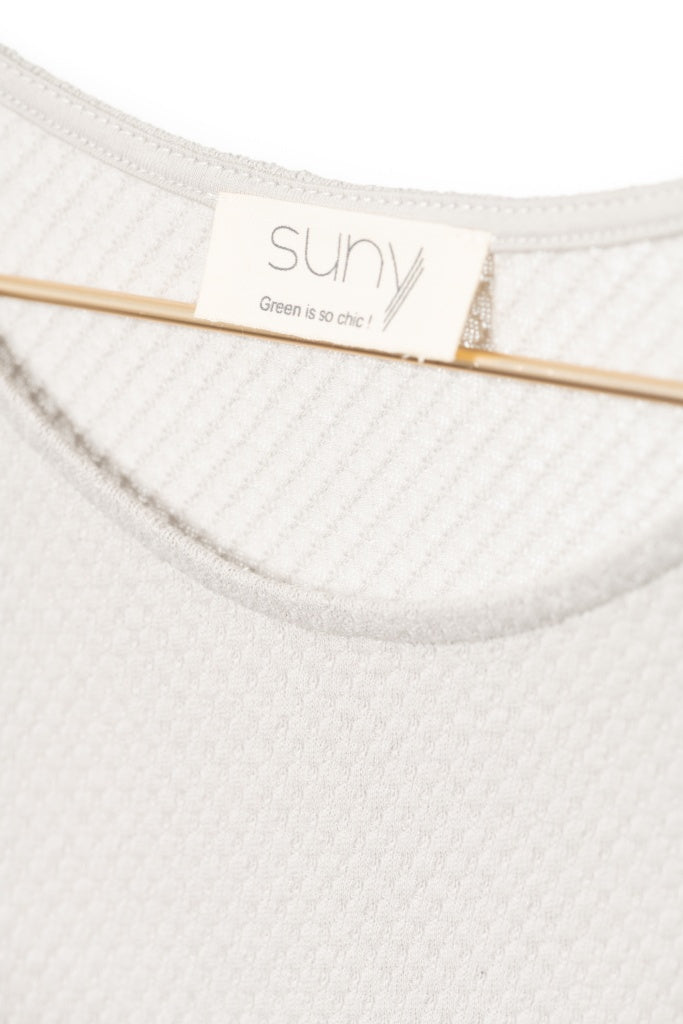 T shirt suny femme manche courte coupe droite uni coton bio col rond évasé certifié GOTS fabrication locale gris clair, gris doux, gris perle, gris souris