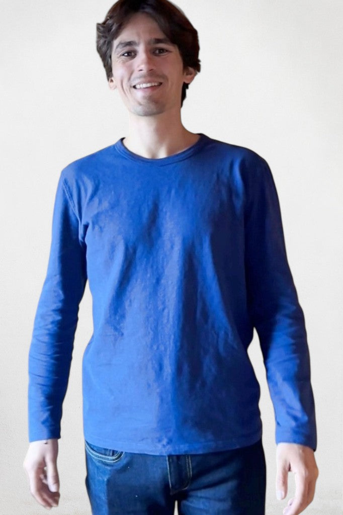 tee shirt suny pour homme basqiue coton bio manche longue bleu lumineux doux et chaud