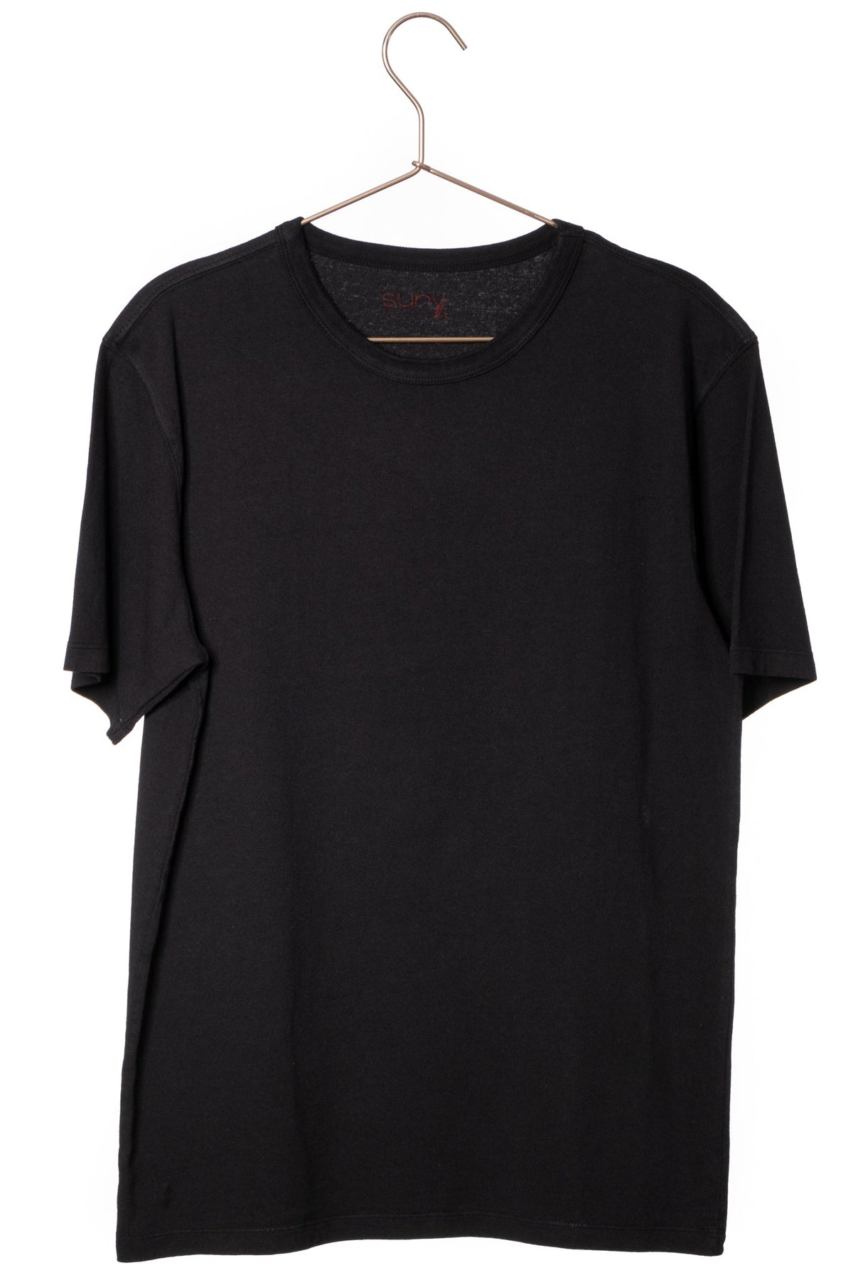 Tee-shirt basique homme manche courte coupe droite, col rond avec double surpiqûre à l’encolure, coton lourd biologique certifié GOTS molleton noir charbon 