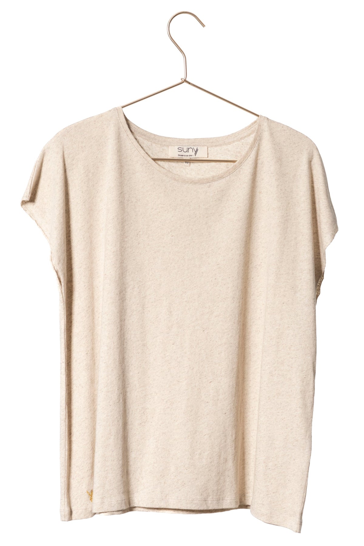 tee shirt rock en lin et coton upcyclé femme manche courte beige chiné
