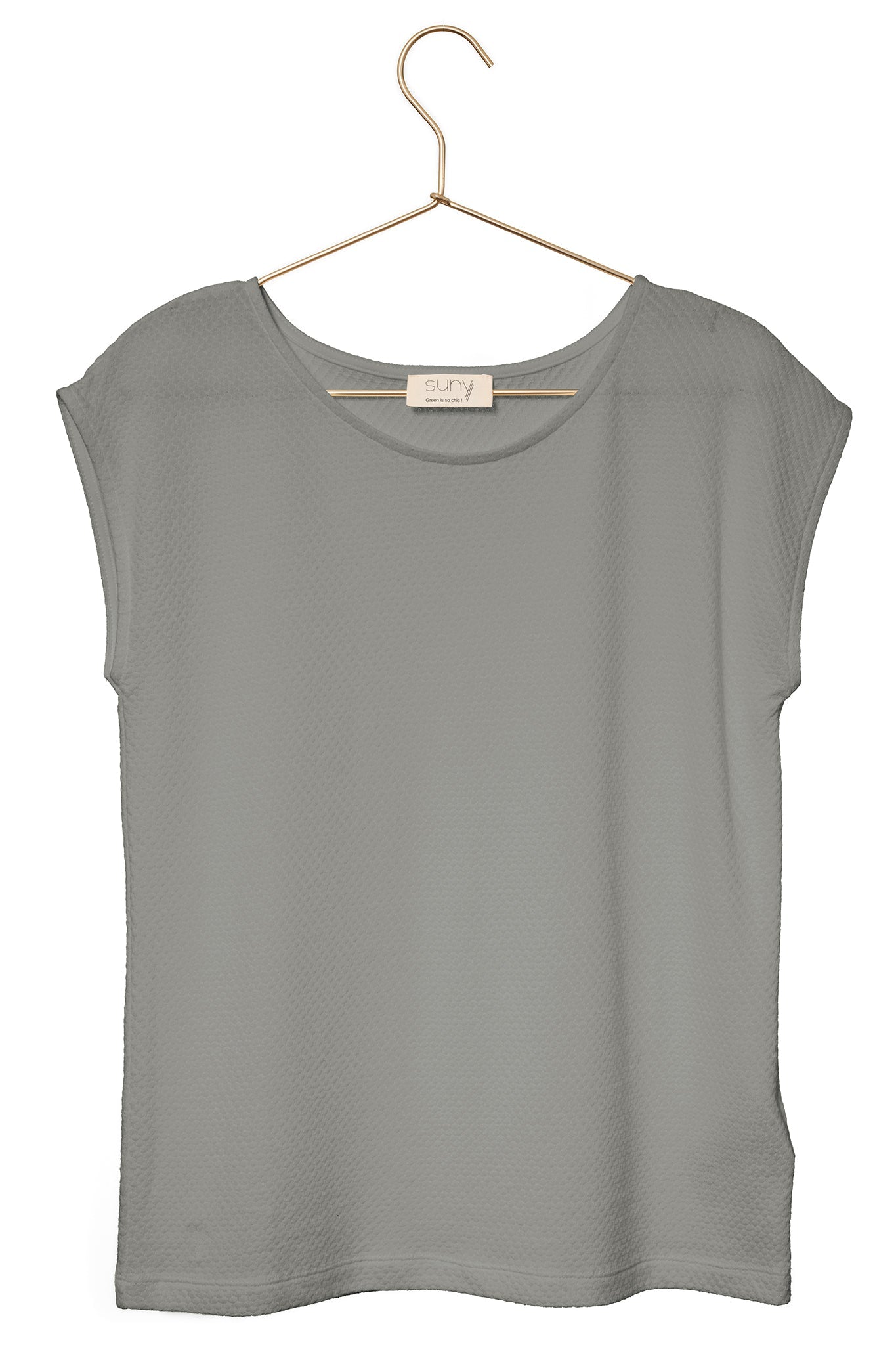 T shirt suny femme manche courte coupe droite uni coton bio col rond évasé certifié GOTS fabrication locale gris clair, gris kaki, kaki vert, vert doux