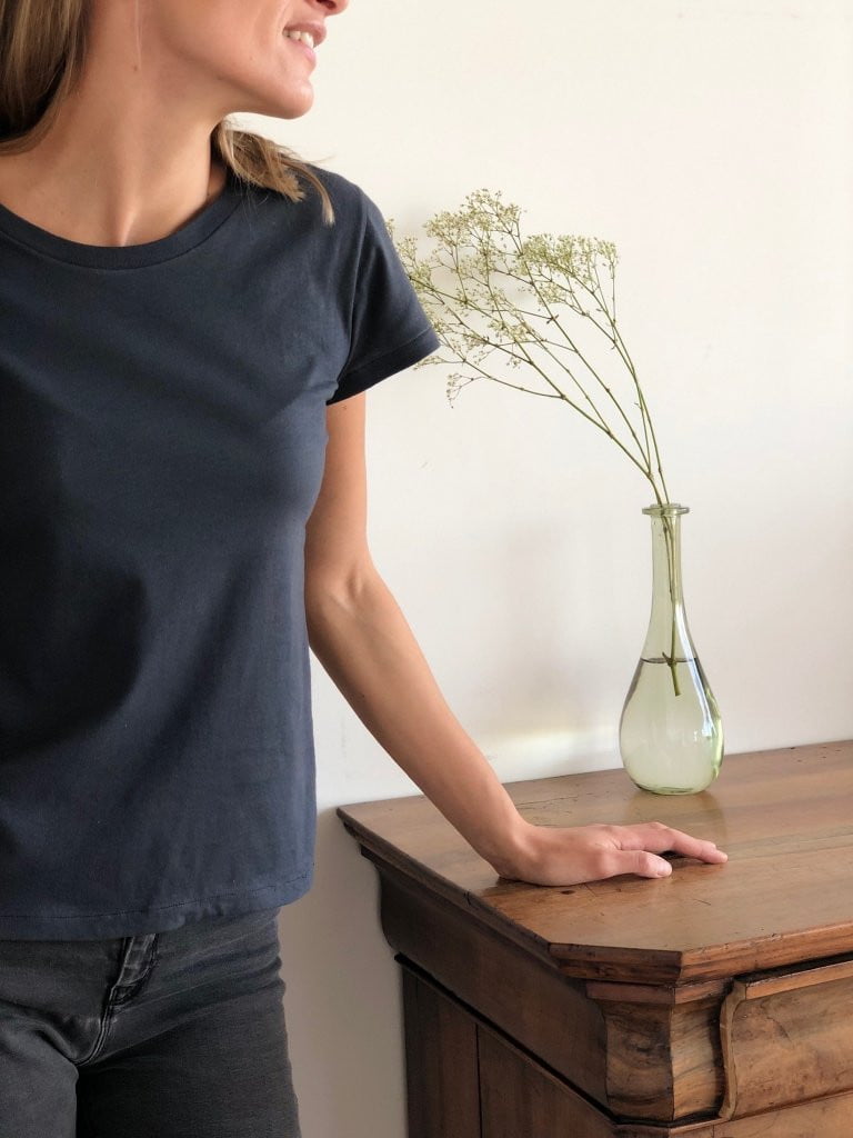 T shirt unisexe col rond manche courte coton bio souple forme droite noir uni suny