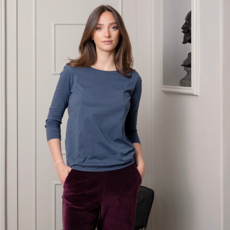 tee shrt en coton bio manche 3/4 suny bleu