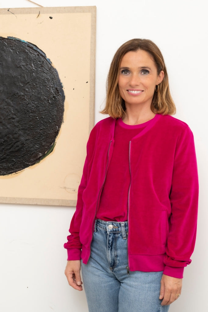 blouson Zippy Suny en velours lisse rose fuchsia – coupe droite et zip canon de fusil – Suny