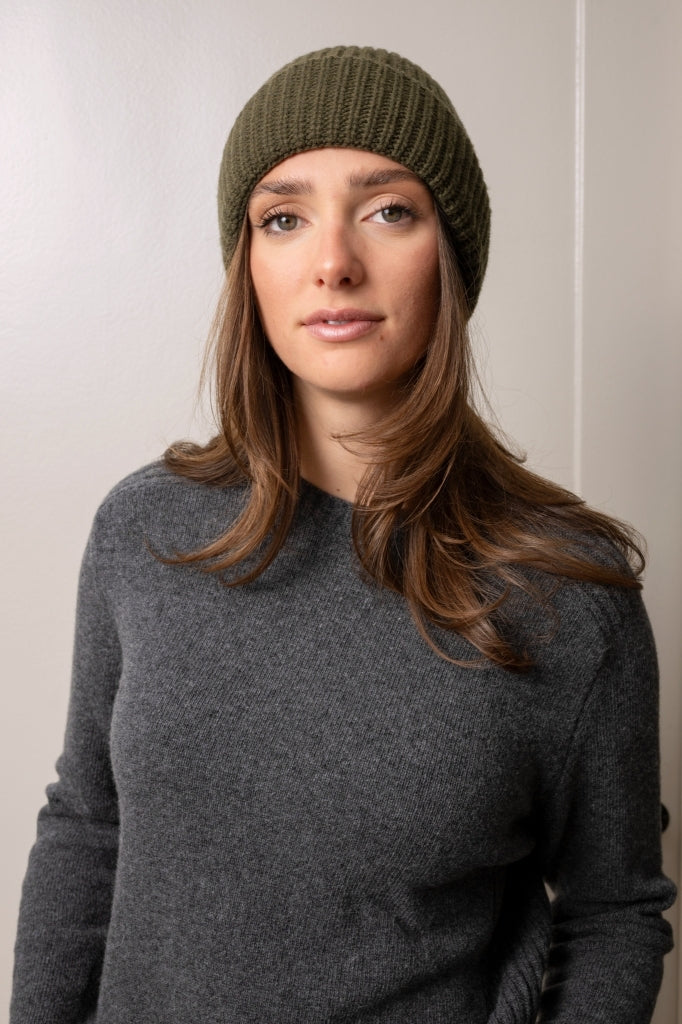 Bonnet en laine upcyclée HARPER kaki vert