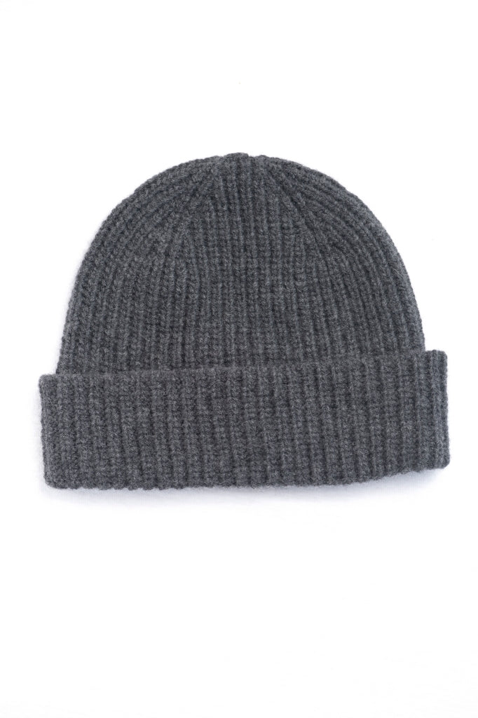 Bonnet HARPER en laine anthracite, tricot côtelé avec large revers – Suny