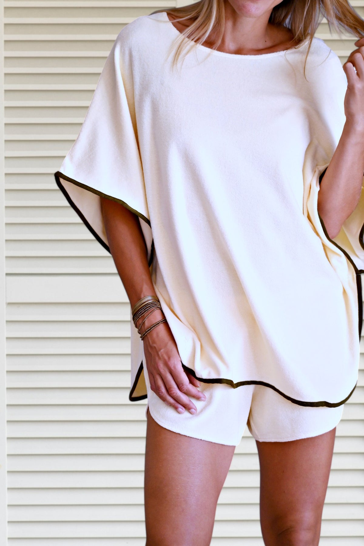 cape de bain piscine plage en éponge boucle bio écru 