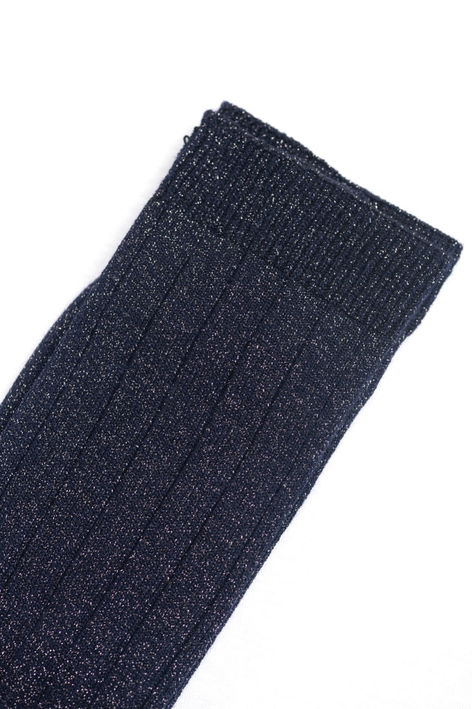 Chaussettes Suny COLETTE bleu marine en coton bio pailleté, fabriquées en France