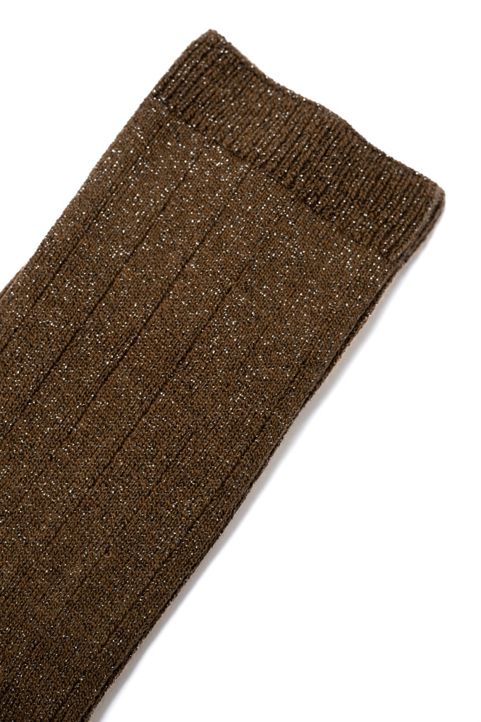 Chaussettes femme en coton bio COLETTE coloris café avec fils dorés, fabriquées en France par Suny