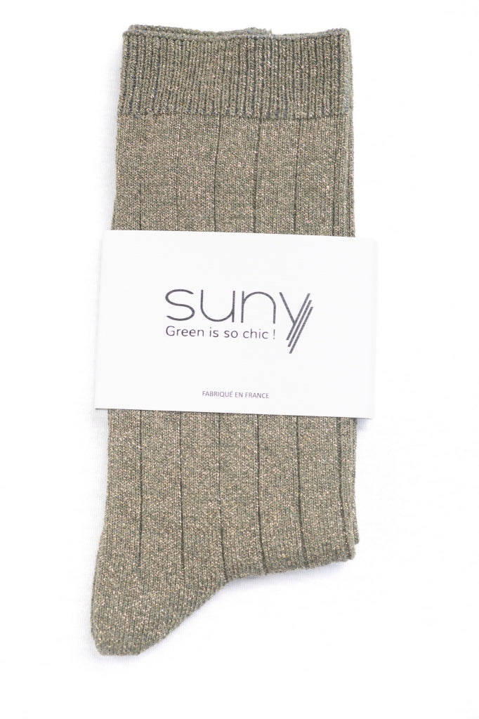 Chaussettes pailletées COLETTE gris kaki en coton bio – Suny