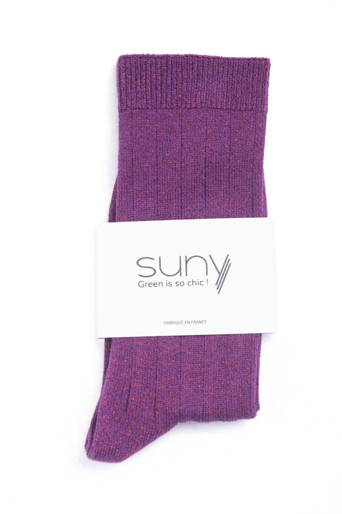 Chaussettes en coton bio COLETTE rose fuchsia – pailletées, fabriquées en France, Suny