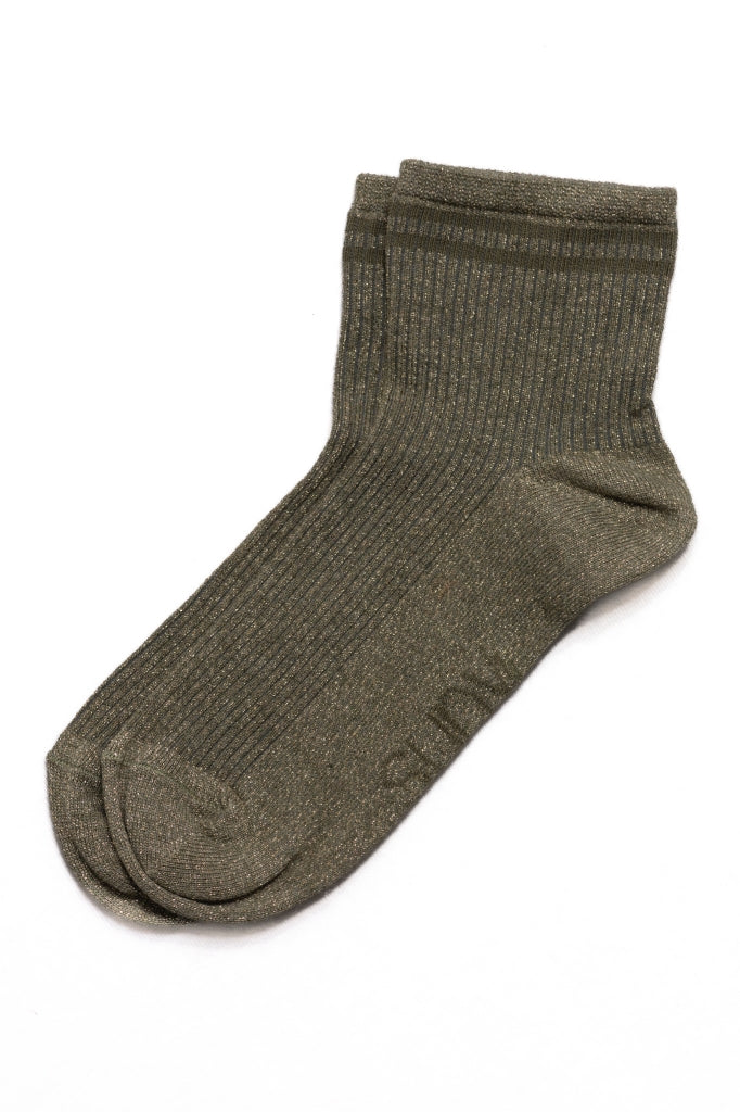 Chaussettes basses Ginette à paillettes, en coton gris kaki, fabriquée en France,  hauteur 10,5 cm.