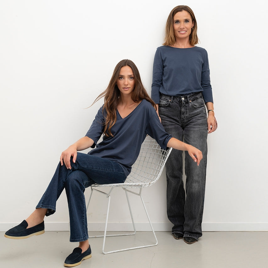 tee shirt femme en coton bio bleu marine manche au coude suny