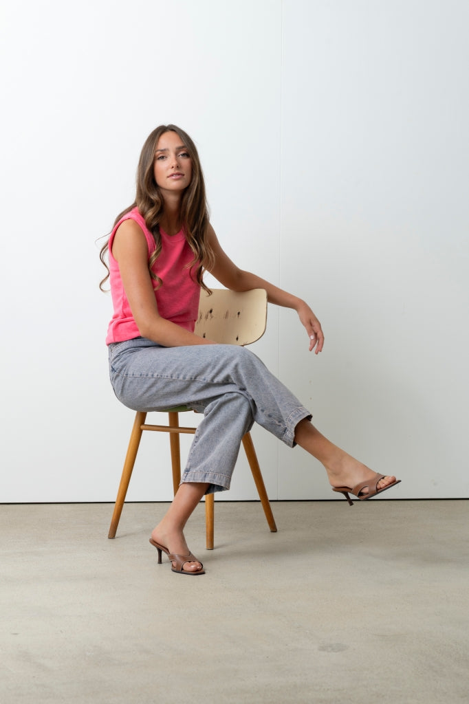 Débardeur Gisèle ROSE Suny, top femme en éponge bouclette coton bio GOTS, facile à porter et à mixer