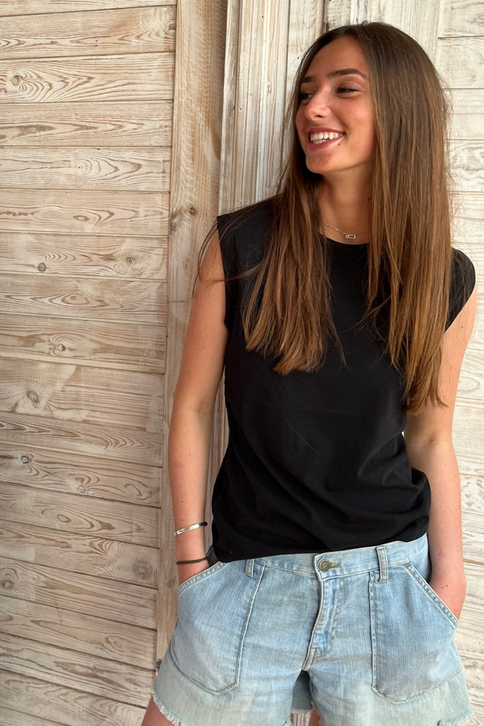 Tee shirt femme manche courte rock court et ample en coton bio GOTS éco responsable sans couture oversize col rond bleu outremer, bleu lumineux