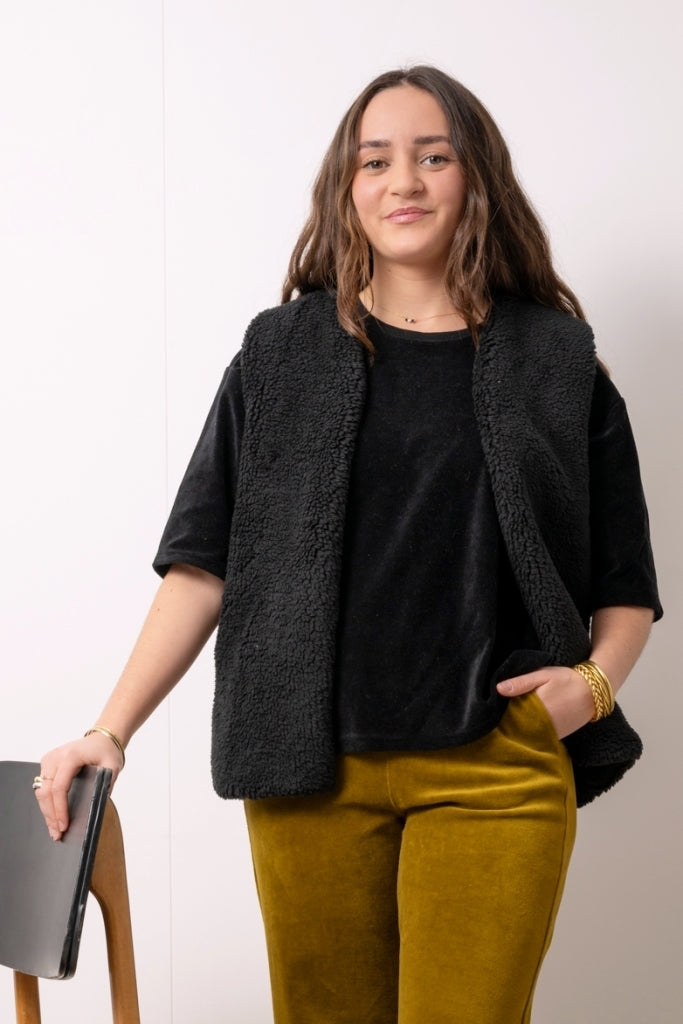 Gilet Réversible Upcyclé DAKOTA VELOURS noir