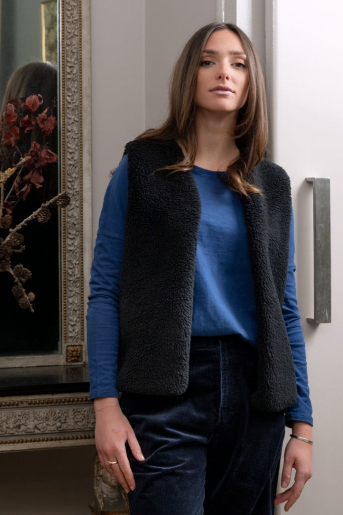 Gilet Réversible Upcyclé DAKOTA VELOURS noir