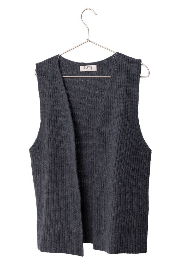 gilet gris foncé en laine sans manche pour femme 