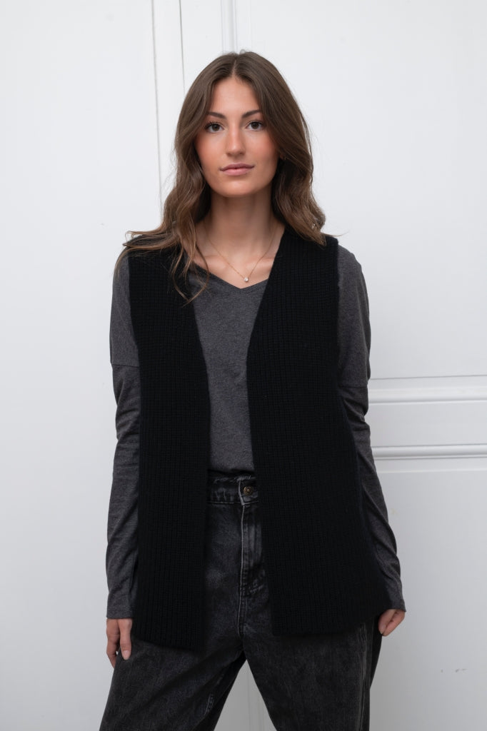 tee shirt manche longue col V en coton upcyclé extra suny V gris anthracite chiné