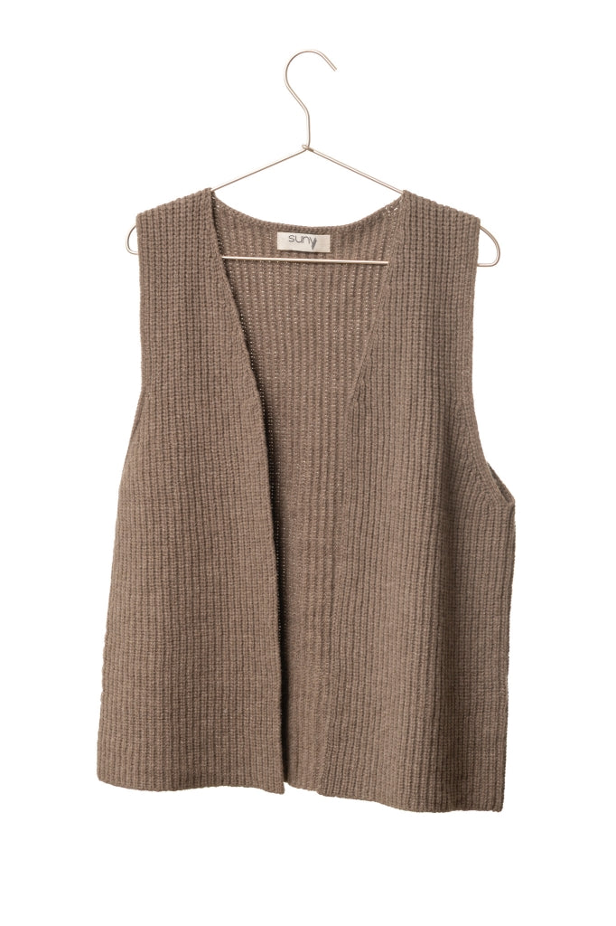 Gilet sans manche en laine upcyclée taupe – Suny