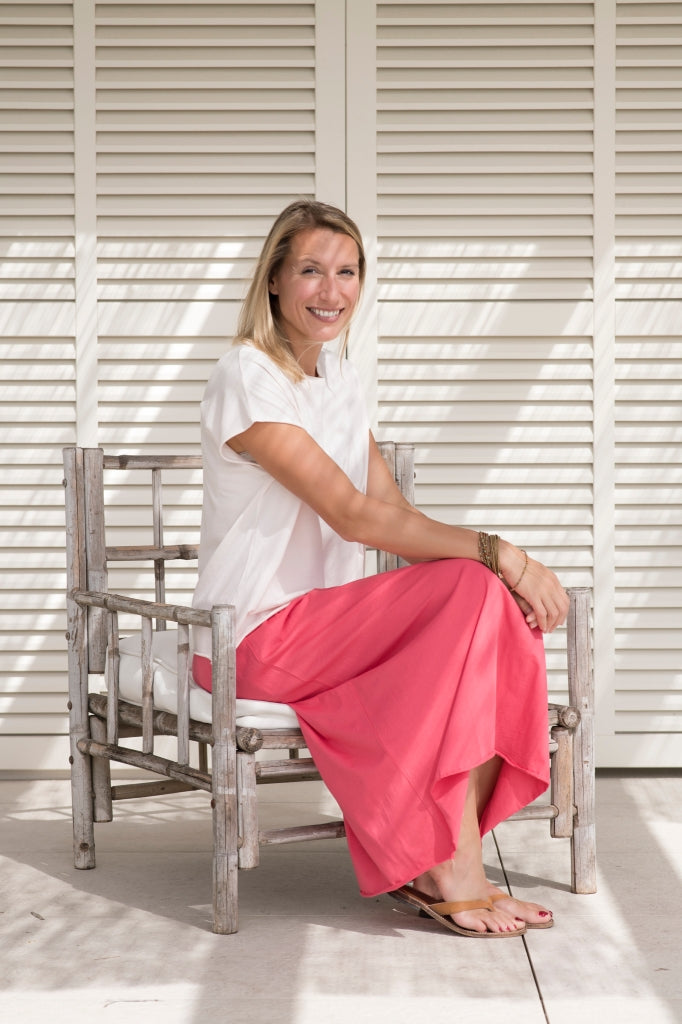 Jupe longue femme fluide smock à la taille jupon smocké jersey de coton bio GOTS éco-responsable robe bustier robe de plage rouge rose