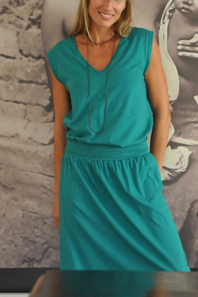 Jupe mi-longue en coton bio SUNY MIDI vert emeraude