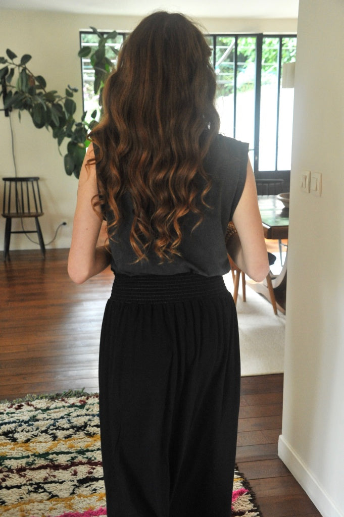 jupe longue en coton bio ceinture élastiquée noire