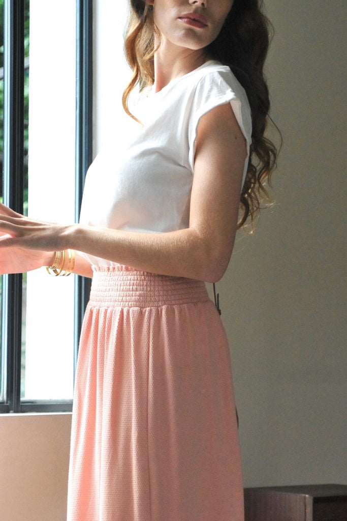 Jupe longue femme fluide smock à la taille jupon smocké jersey de coton bio GOTS éco-responsable robe bustier robe de plage rose confettis, rose, rose vif, rose Pepsi, rose corail, rose pétillant, rose bonbon, rose fuchsia