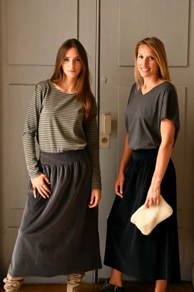 Suny minuit jupe longue velours 100% coton bio anthracite et noire