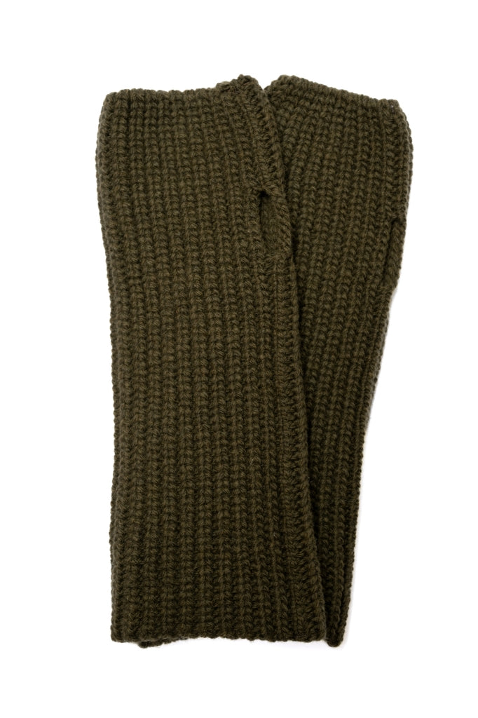 Mitaines HUGUETTE kaki vert en laine upcyclée avec coupe droite et trou pour le pouce Suny 