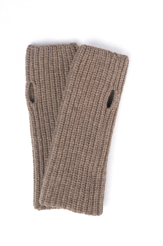 Mitaines Huguette en laine taupe – tricot côtelé doux – Suny