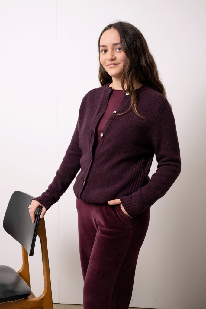 Pantalon JULIETTE bordeaux en velours bio GOTS femme coupe droite large Suny