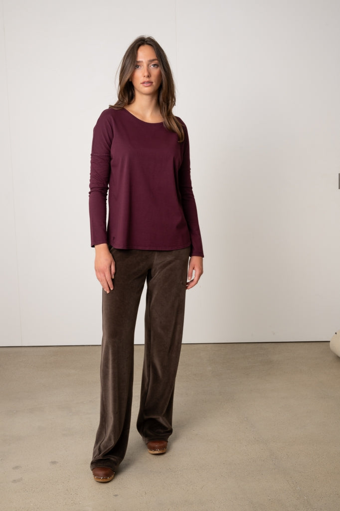 Pantalon JULIETTE café en velours bio GOTS femme avec poches Suny