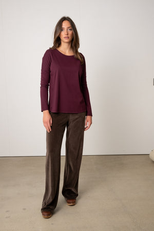 Pantalon JULIETTE café en velours bio GOTS femme avec poches Suny