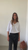 tee shirt basique femme en coton bio col V manche au coude blanc