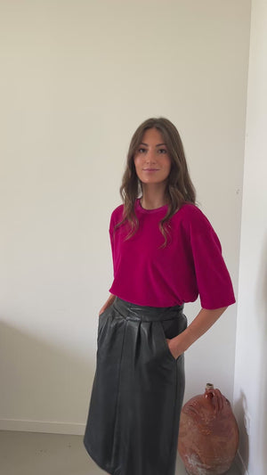 Tee-shirt HERMINE en velours rose fuchsia – coton bio GOTS, coupe oversize