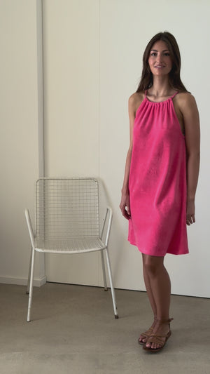 vidéo Robe Imelda pink Suny, robe courte estivale en coton bio certifié GOTS, couleur rose vif