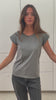 Tee shirt femme à manche courte retournée coupe droite en coton bio certifié GOTS col rond gris kaki, gris, kaki, vert doux, gris vert