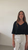 tee shirt FLORA V noir tee shirt femme manche trois quart (3/4) au coude, col V coton bio