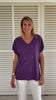 Tee shirt long femme lin et coton upcyclé manche courte forme oversize col V gris violet