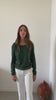 Pull Georgia vert d’hiver en velours de coton bio GOTS, col évasé et coupe droite, – élégant et doux